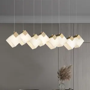 Простые линейные квадратные алебастровые длинные подвесной светильник для столовой современные люстры для дома