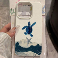 Coque de téléphone en TPU à motif en cuir imprimé tortue, étoile de mer et fleurs, compatible avec iPhone 11 12 13 14 15 16 17 Pro Max
