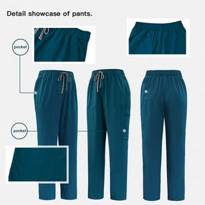 Conjunto de Uniformes Médicos Unisex Color Borgoña que Absorben la Humedad |   Top de Manga Corta con Cuello <span class=keywords><strong>en</strong></span> V y Pantalones con Cordón Ajustable, 94% Poliéster, 6% Elastano |   OEM - Product Image 2