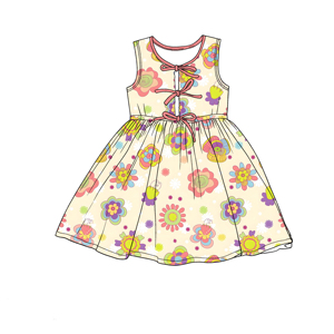 Abito estivo per <span class=keywords><strong>bambina</strong></span>, carino, con scollo a O, lunghezza al ginocchio, casual, con stampa floreale, tasca laterale, maniche corte - Product Image 6