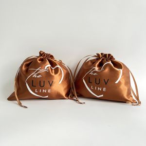 Custom Logo Satin Bags for Hair Extensions & Jewelry - Brown Silk <b>Drawstring</b> <b>Pouches</b> for Small Business - Product Image 1