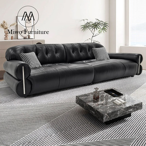 Canapé de bureau en cuir de style rétro français meubles de salon modernes canapé de réception sectionnel de hall d'hôtel noir de luxe de 4 3 places - Product Image 3