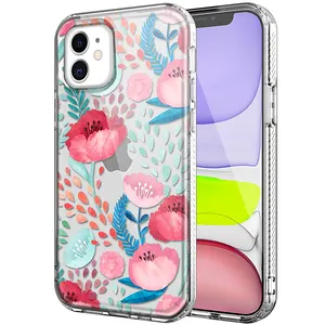 For Iphone 12 Pro Case Transparent Flower Heavy Duty Protective Crystal Back Cover Phone Case For Iphone 12 Pro Max