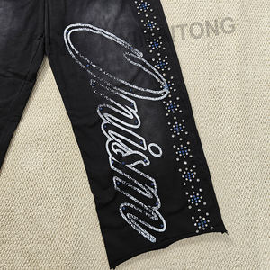 Personalizado Joggers pantalones de chándal de gran tamaño de algodón francés Terry pierna recta holgado lavado ácido acampanado Rhinestone pantalones de chándal hombres - Product Image 2
