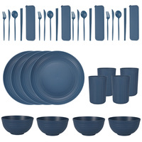 Ensemble de couverts portables en plastique épaissi en paille de blé, avec bol, tasse et assiette, pour la maison - Idéal pour l'export.