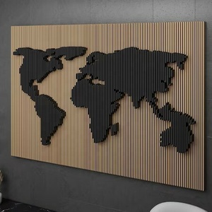 Sculpture murale en bois poli en forme de globe terrestre, éducative, moderne, caractéristique cartographique, décoration artistique de la carte du monde - Product Image 1