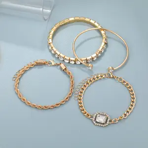 Fashion Jewelry Four-Piece Exaggerated Punk Personalized Twist Gemstone Bracelet Set