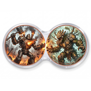 Set de Monedas Conmemorativas de Cobre Fino .999 de 1 oz con Impresión UV Estilo Antiguo Moderno - Batalla de Fantasía Steampunk: <span class=keywords><strong>Golem</strong></span> de Hierro vs Treant del Bosque Rúnico - Product Image 6