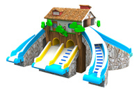 Parc aquatique gonflable géant d'occasion avec toboggans et château gonflable à vendre, parc aquatique de haute qualité