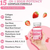 Gummies beauté multi-collagène + biotine avec collagène hydrolysé types I, II, III, V et X, kératine et vitamines pour adultes