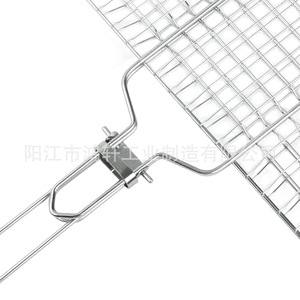 HONGXUAN Foldable <b>Bbq</b> Grill Net Clip 54.5x32.5x3cm Thickened Wooden Handle Single Handle Portable Fish Grill <b>Tool</b> - Product Image 4