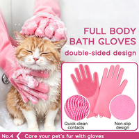 Kit de toilettage et de nettoyage pour animaux de compagnie 5-en-1 : Gants de lavage pour chien, brosse de bain en silicone et plastique, brosse à shampoing pour chien – Produit de nettoyage premium pour animaux de compagnie