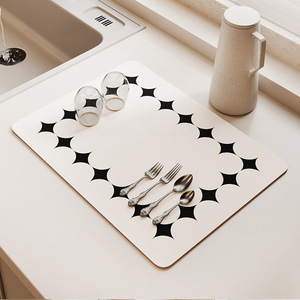 Tapis de drainage carré en terre de diatomée, absorbant, séchage rapide, style moderne, pour évier de cuisine, comptoir, salle à manger - Product Image 1