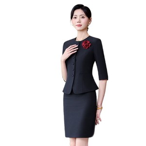 Hotel Uniforms Women Three Quarter Sleeve Suit Set Gray Skirt Professional Workwear For Hotel Receptionists - Product Image 5