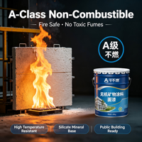 Peinture de façade extérieure en silicate minéral, couche de finition décorative, classe A, ignifuge, perméable à la vapeur, résistante aux intempéries, aux UV et anti-moisissure, OEM