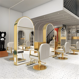 Espejo de Acero Inoxidable Dorado de Doble Cara para Peluquería, Diseño Moderno, Espejo Dorado para Salón de Belleza - Product Image 1