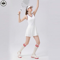 QUMOR Rok Yoga Tanpa Lengan Berleher Tinggi dengan Celana Pendek Terintegrasi Model A-Line untuk Lari, Tenis, Olahraga, Cepat Kering, Bernapas, dan Elastis Empat Arah
