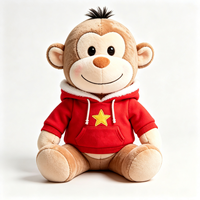 Peluche singe personnalisée en coton PP doux, motif dessin animé, avec sweat à capuche rouge et étoile jaune, adorable jouet en peluche singe