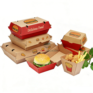 Food Grade Recycled Materials Disposable Hamburger Takeout Box with Custom Logo Print for Fast Food Snacking Packaging - Product Image 1