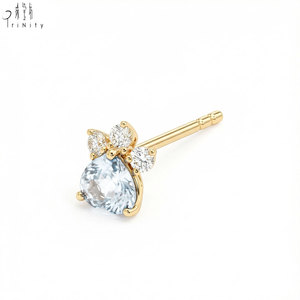 Exclusivo y Moderno Pendiente de Oro Sólido de 18K con Zafiro Natural y Diamante, con Cierre de Rosca de un Solo Lado, para Uso Diario de Mujeres - Product Image 1