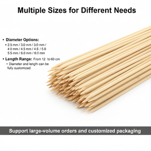 China Food Grade Bamboo Round Fruit Bamboo Skewer 4mm 25cm Wooden Stick Bamboo Skewers - Product Image 6