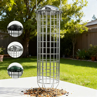 Comedero para Pájaros Personalizado JH-Mech, Estructura Cilíndrica Vertical, Tapa Metálica en Forma de Domo, Capacidad para hasta 5 Bolas de Grasa, Comedero Metálico para Pájaros