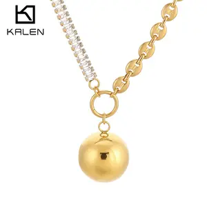 Kalen Personality Zircon Chain Stainless Steel Necklace Big Ball Pearl Pendant Necklaces