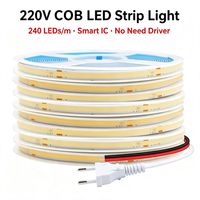 Bande LED COB 220V 240 LED/m, sans driver, haute luminosité, flexible, éclairage décoratif intérieur, IP20, dimmable 3000K-6500K