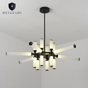 Heigeshi Modern Glass Chandelier Led Pendant <b>Light</b> Black Multi Head For Living Room Bedroom Study - Product Image 3