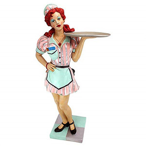 Polyresin/resina butler Statue Retro Rosie Diner Dame Che Serve Da Tavolo Statua, di Colore Completo - Product Image 6