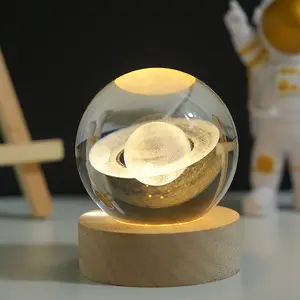新款创意礼品3D土星水晶球灯透明可拆卸发光水晶球灯发光二极管水晶球夜灯