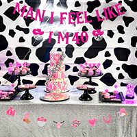 Pesta Ulang Tahun Cowgirl ke-40 Spanduk Pink Panas dengan Tulisan 'Man I Feel Like I Am 40' Spanduk Disko Cowgirl untuk Perlengkapan Pesta Ulang Tahun Cowgirl
