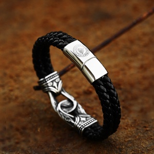 Unisex Wide Vintage Finish Titanium Cuff Bangle <b>Bracelet</b> with <b>Crystal</b> & Rhinestone for Anniversary - Product Image 1