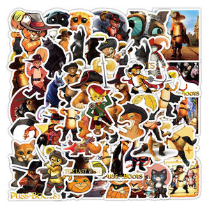 50PCS EE. UU. Animación divertido lindo <span class=keywords><strong>gato</strong></span> de dibujos animados aventuras comedia Puss in Boots pegatina - Product Image 1
