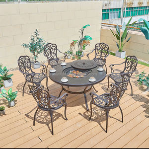 नई डिजाइन आँगन armrest कुर्सी दौर टेबल कास्ट एल्यूमीनियम आउटडोर उद्यान BBQ खाने की मेज और कुर्सी सेट - Product Image 4