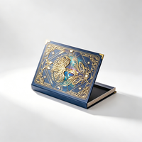 Scatola a conchiglia personalizzata in carta premium blu, stile libro, con lamina a rilievo per regali di lusso e packaging personalizzato