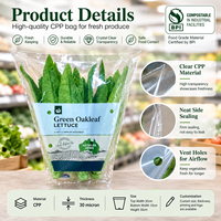 Sacs en plastique transparents de qualité alimentaire, trapézoïdaux, imprimés sur mesure, pour l'emballage de la laitue et des légumes frais