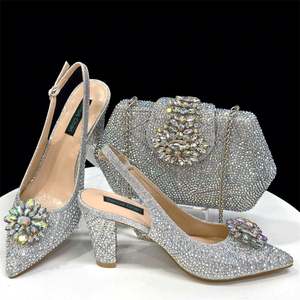 2026 Women Geometric Fashion Diamond Pointed <b>Heels</b> Rhinestone Sandals <b>and</b> Matching Polyester Lining <b>Bags</b> Set - Product Image 1