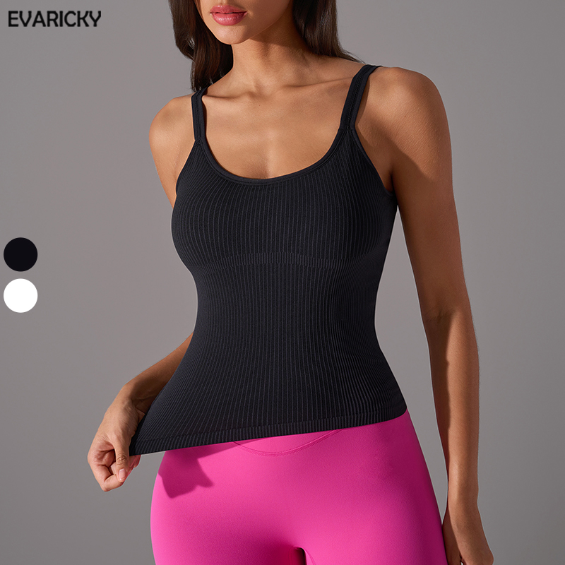 Women's Slim Fit Sleeveless Tank Tops Breathable Ribbed Fabric Yoga Workout Sportswear with Four-Way Stretch