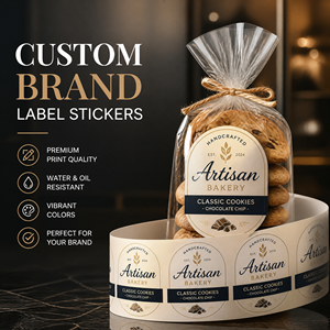 Etiquetas Autoadhesivas Ovaladas Personalizadas para Panadería Artesanal, Etiquetas Impermeables para Empaque de Alimentos, Impresión en Lámina Dorada, Vinilo Permanente - Product Image 1