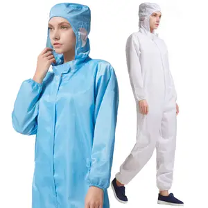 ESD quần áo đồng phục Jumpsuit trùm đầu bụi bằng chứng Coverall phòng sạch smock phù hợp với