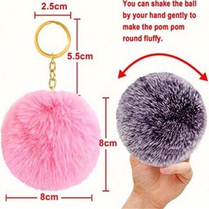Llavero de Peluche con Pompón Rosa de Imitación de Pelo de Conejo, 8 cm de Diámetro, de Aleación de Zinc y Peluche, para Mujeres y Niñas - Product Image 3