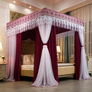 Rideau de lit double et double pôle, triple porte Moustiquaire Rideau de lit de princesse avec dentelle brodée - Product Image 4
