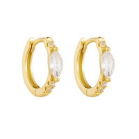 Pendientes de Aro Pequeños Mlluki Jewelry de Plata de Ley 925 con Baño de Oro de 14K, Serie Mini, con Circonitas Cúbicas en Forma de Ojo de Caballo