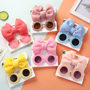 2Pcs/Pack Vintage Kids Summer Bows Top Knot <strong>Headband</strong> <strong>Baby</strong> Sunglasses Children's Sun Protection Glasses <strong>Baby</strong> Accessories Soft - Product Image 2