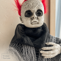 SIPKLR 47'' Fantôme squelette suspendu d'Halloween avec cheveux rouges style punk, accessoire effrayant pour la décoration extérieure de jardin et de maison hantée