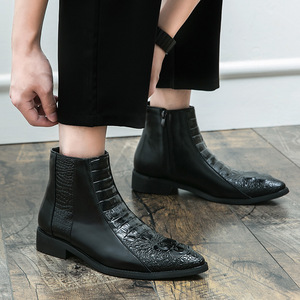 Trendy Square Toe High Heel Ankle <b>Boots</b> for Men <b>Spring</b> & Autumn High Top Metal Toe Zipper Casual Party Short <b>Boots</b> - Product Image 2