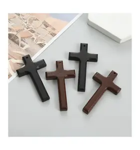 Natural Black Brown Wooden Cross Intercession Wood Cross Wooden Cross Charm With Hole