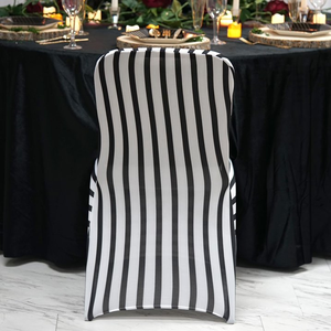 Wholesale Dinning Event Wedding Party Fitted Slipcover <strong>Black</strong> and White Strip Printed Spandex <strong>Chair</strong> <strong>Covers</strong> - Product Image 2