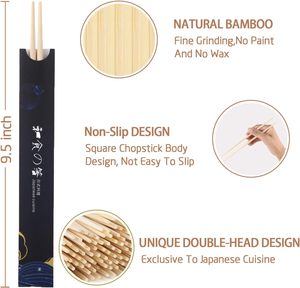Baguettes jetables en bambou, emballage personnalisé, 9,5 pouces, pour fondue chinoise, <span class=keywords><strong>cuisine</strong></span> asiatique, design à double pointe, baguettes en bambou pour sushi - Product Image 2